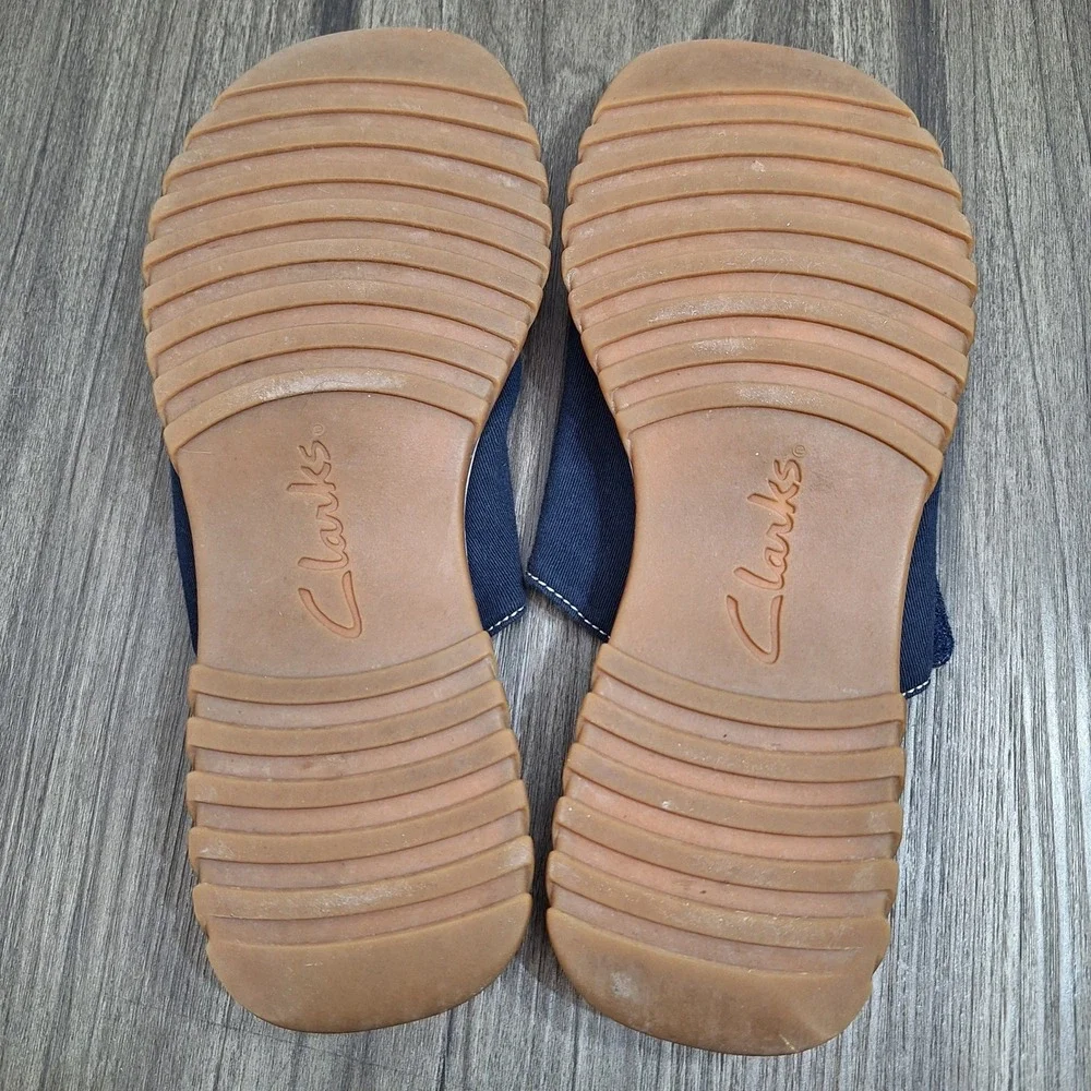 Clarks Sunbeat Navy Blue Canvas Slide Sandals Womens Size 8 M 36104 Adjustable - Picture 6 of 7